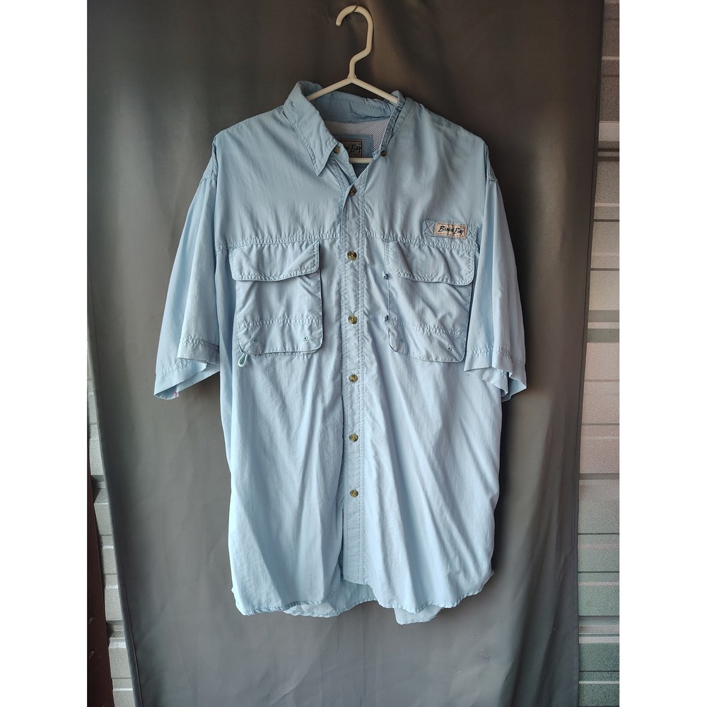 Bimini Bay Outfitters Mens Large Blue Fishing Shirt Short Sleeve Ventilated Mesh